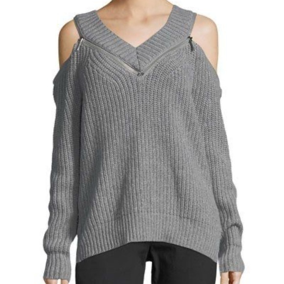 Michael Kors Sweaters - Michael Kors Sweater Linen Cashmere cutout shoulder zipper Women Medium gray